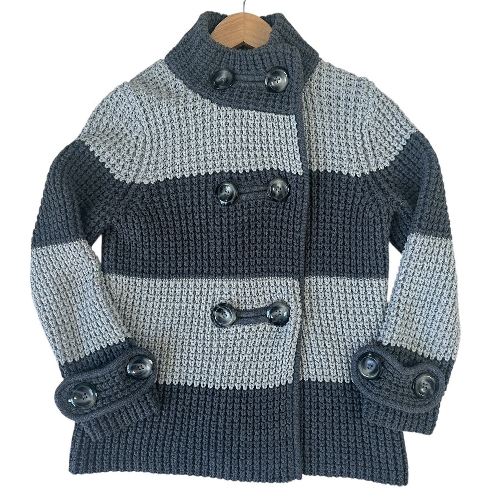 Banana Republic‎ Sweater Women's Small Double Breasted Stripe Cotton Wool Gray